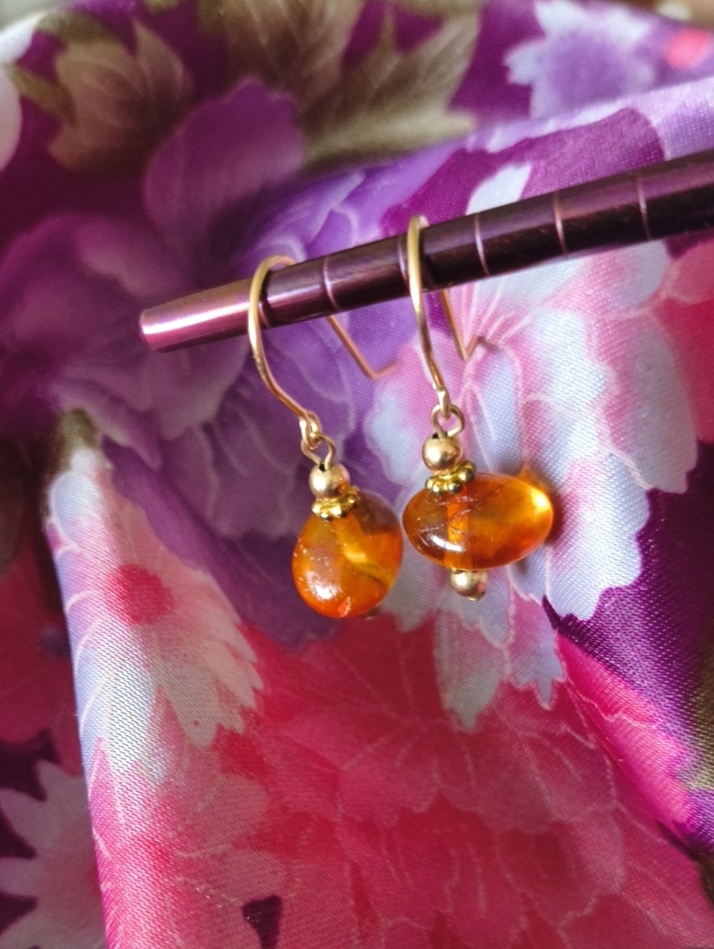 14K GF  Amber Dangle Earrings Beautiful Rich Color